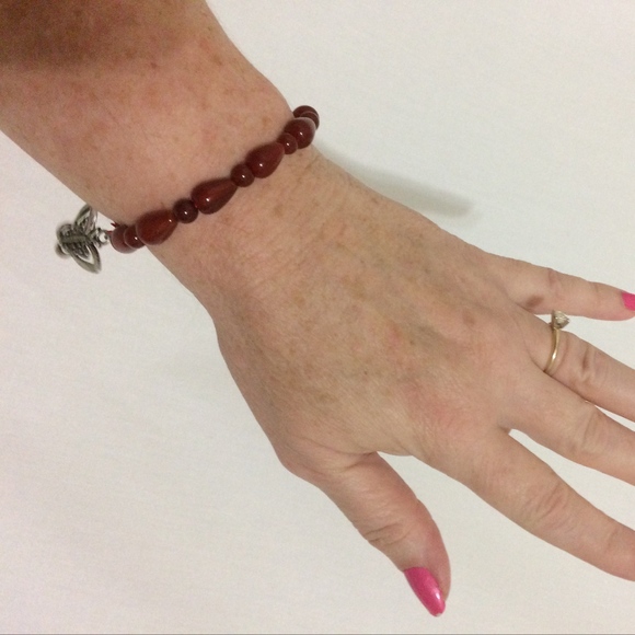 Women's Red Stone Stretch Bracelet - Picture 2 of 3